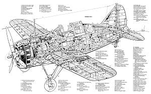 Brewster F2A Buffalo Cutaway Drawing